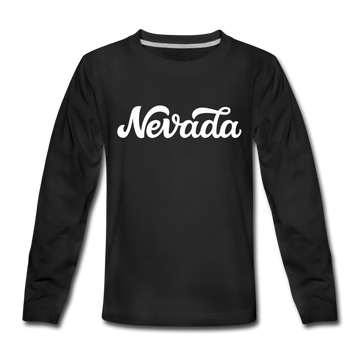 Nevada Youth Long Sleeve Shirt - Hand Lettered Youth Long Sleeve Nevada Tee - black