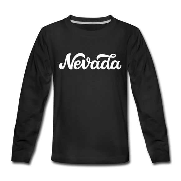 Nevada Youth Long Sleeve Shirt - Hand Lettered Youth Long Sleeve Nevada Tee - black