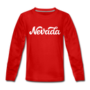 Nevada Youth Long Sleeve Shirt - Hand Lettered Youth Long Sleeve Nevada Tee - red