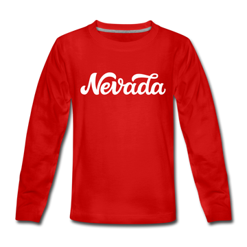 Nevada Youth Long Sleeve Shirt - Hand Lettered Youth Long Sleeve Nevada Tee - red