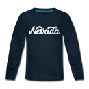 Nevada Youth Long Sleeve Shirt - Hand Lettered Youth Long Sleeve Nevada Tee - deep navy