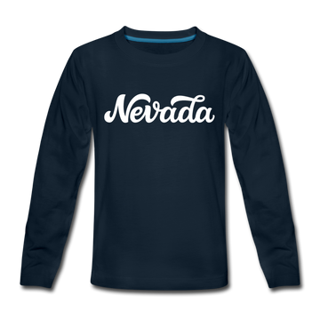 Nevada Youth Long Sleeve Shirt - Hand Lettered Youth Long Sleeve Nevada Tee - deep navy