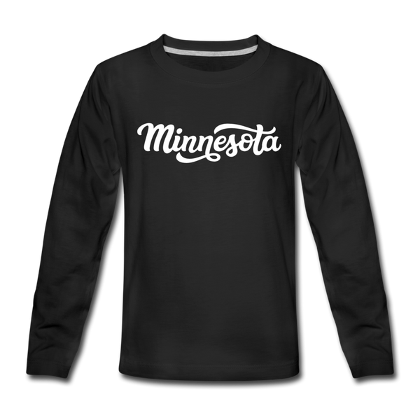 Minnesota Youth Long Sleeve Shirt - Hand Lettered Youth Long Sleeve Minnesota Tee - black