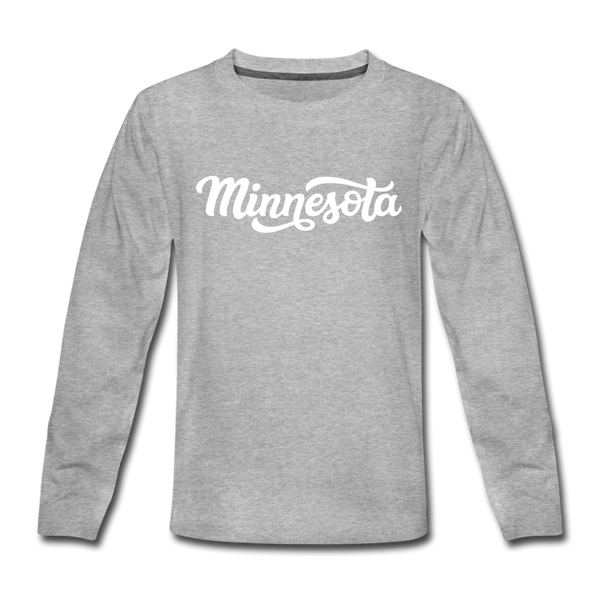 Minnesota Youth Long Sleeve Shirt - Hand Lettered Youth Long Sleeve Minnesota Tee - heather gray