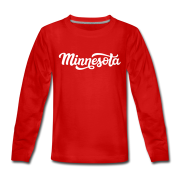 Minnesota Youth Long Sleeve Shirt - Hand Lettered Youth Long Sleeve Minnesota Tee - red
