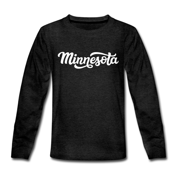 Minnesota Youth Long Sleeve Shirt - Hand Lettered Youth Long Sleeve Minnesota Tee - charcoal gray
