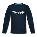 Minnesota Youth Long Sleeve Shirt - Hand Lettered Youth Long Sleeve Minnesota Tee - deep navy