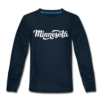 Minnesota Youth Long Sleeve Shirt - Hand Lettered Youth Long Sleeve Minnesota Tee - deep navy