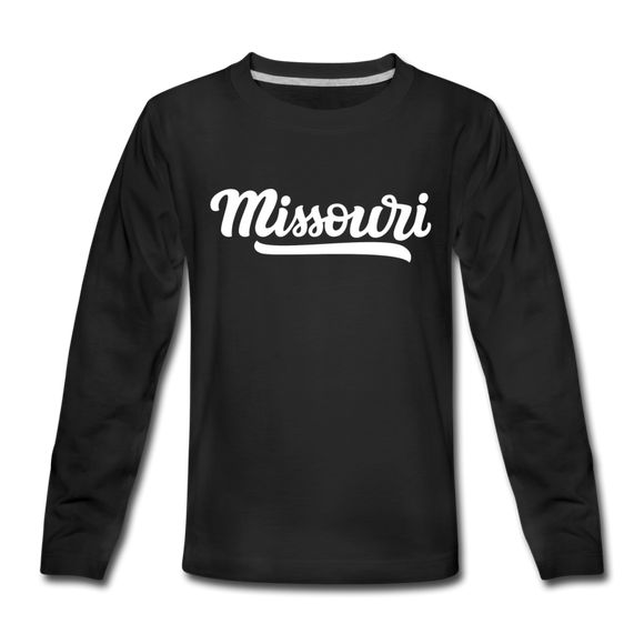 Missouri Youth Long Sleeve Shirt - Hand Lettered Youth Long Sleeve Missouri Tee - black