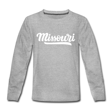 Missouri Youth Long Sleeve Shirt - Hand Lettered Youth Long Sleeve Missouri Tee - heather gray