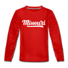 Missouri Youth Long Sleeve Shirt - Hand Lettered Youth Long Sleeve Missouri Tee - red