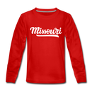 Missouri Youth Long Sleeve Shirt - Hand Lettered Youth Long Sleeve Missouri Tee - red