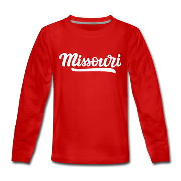 Missouri Youth Long Sleeve Shirt - Hand Lettered Youth Long Sleeve Missouri Tee - red