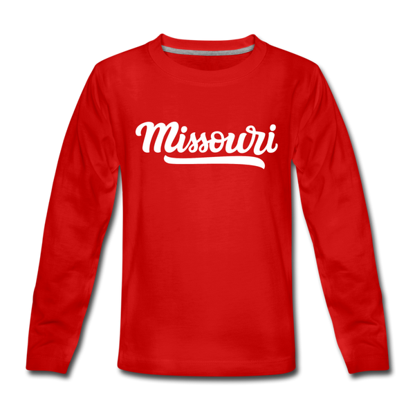 Missouri Youth Long Sleeve Shirt - Hand Lettered Youth Long Sleeve Missouri Tee - red