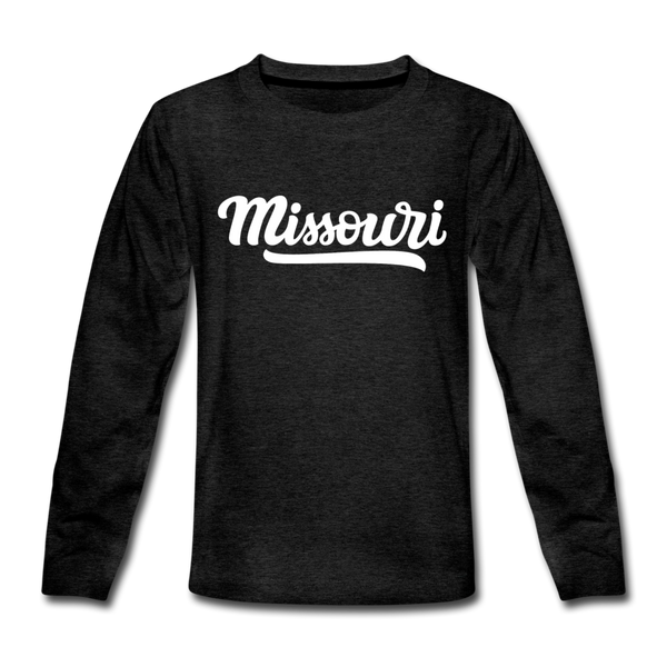 Missouri Youth Long Sleeve Shirt - Hand Lettered Youth Long Sleeve Missouri Tee - charcoal gray