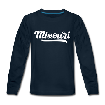 Missouri Youth Long Sleeve Shirt - Hand Lettered Youth Long Sleeve Missouri Tee - deep navy