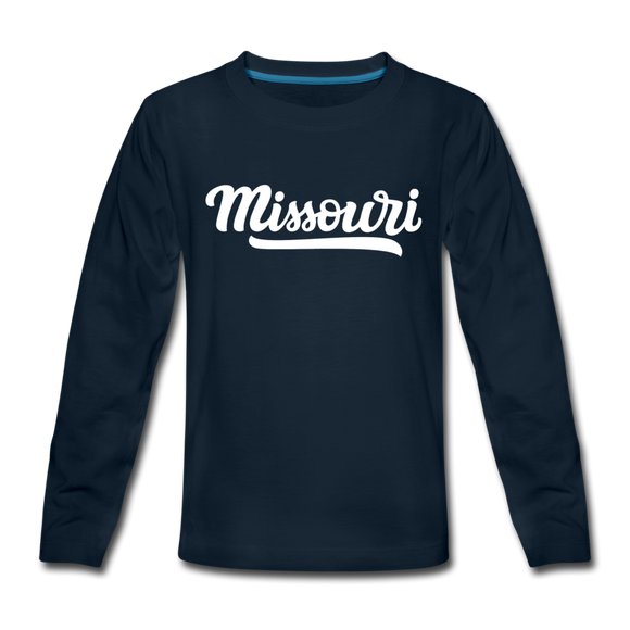 Missouri Youth Long Sleeve Shirt - Hand Lettered Youth Long Sleeve Missouri Tee - deep navy