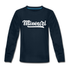 Missouri Youth Long Sleeve Shirt - Hand Lettered Youth Long Sleeve Missouri Tee - deep navy