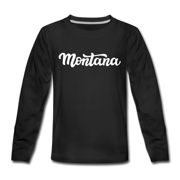 Montana Youth Long Sleeve Shirt - Hand Lettered Youth Long Sleeve Montana Tee - black