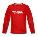 Montana Youth Long Sleeve Shirt - Hand Lettered Youth Long Sleeve Montana Tee - red