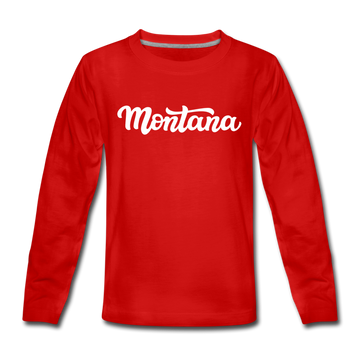 Montana Youth Long Sleeve Shirt - Hand Lettered Youth Long Sleeve Montana Tee - red