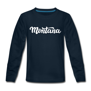 Montana Youth Long Sleeve Shirt - Hand Lettered Youth Long Sleeve Montana Tee - deep navy