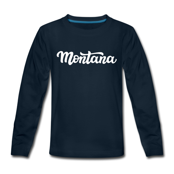 Montana Youth Long Sleeve Shirt - Hand Lettered Youth Long Sleeve Montana Tee - deep navy