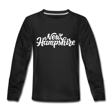 New Hampshire Youth Long Sleeve Shirt - Hand Lettered Youth Long Sleeve New Hampshire Tee - black