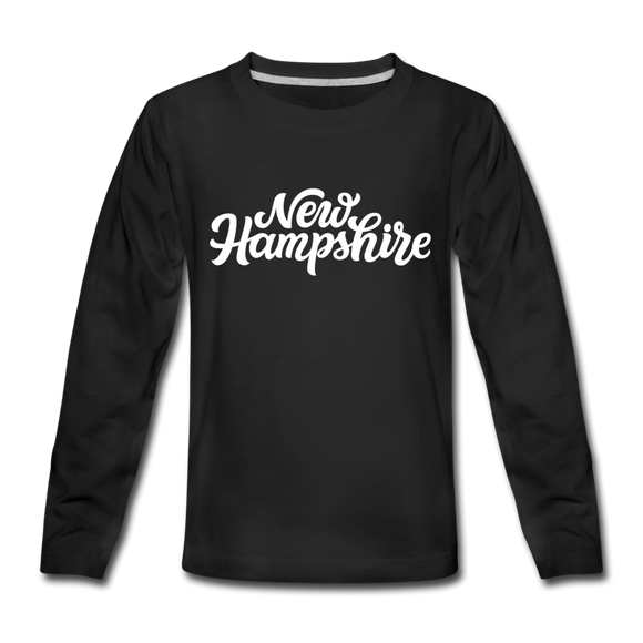 New Hampshire Youth Long Sleeve Shirt - Hand Lettered Youth Long Sleeve New Hampshire Tee - black