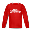 New Hampshire Youth Long Sleeve Shirt - Hand Lettered Youth Long Sleeve New Hampshire Tee - red