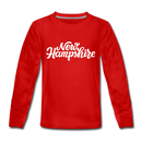 New Hampshire Youth Long Sleeve Shirt - Hand Lettered Youth Long Sleeve New Hampshire Tee - red