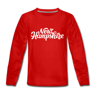 New Hampshire Youth Long Sleeve Shirt - Hand Lettered Youth Long Sleeve New Hampshire Tee - red