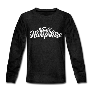New Hampshire Youth Long Sleeve Shirt - Hand Lettered Youth Long Sleeve New Hampshire Tee - charcoal gray