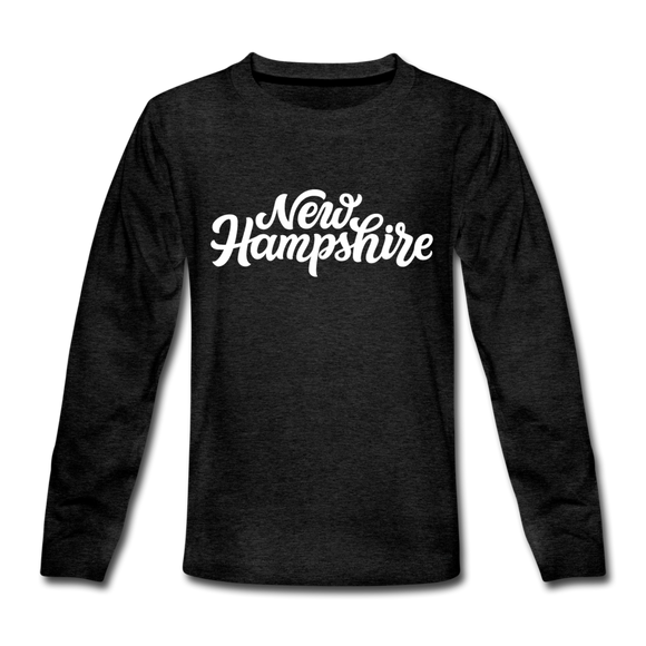 New Hampshire Youth Long Sleeve Shirt - Hand Lettered Youth Long Sleeve New Hampshire Tee - charcoal gray