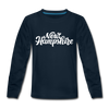 New Hampshire Youth Long Sleeve Shirt - Hand Lettered Youth Long Sleeve New Hampshire Tee - deep navy