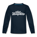 New Hampshire Youth Long Sleeve Shirt - Hand Lettered Youth Long Sleeve New Hampshire Tee - deep navy