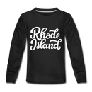 Rhode Island Youth Long Sleeve Shirt - Hand Lettered Youth Long Sleeve Rhode Island Tee - black