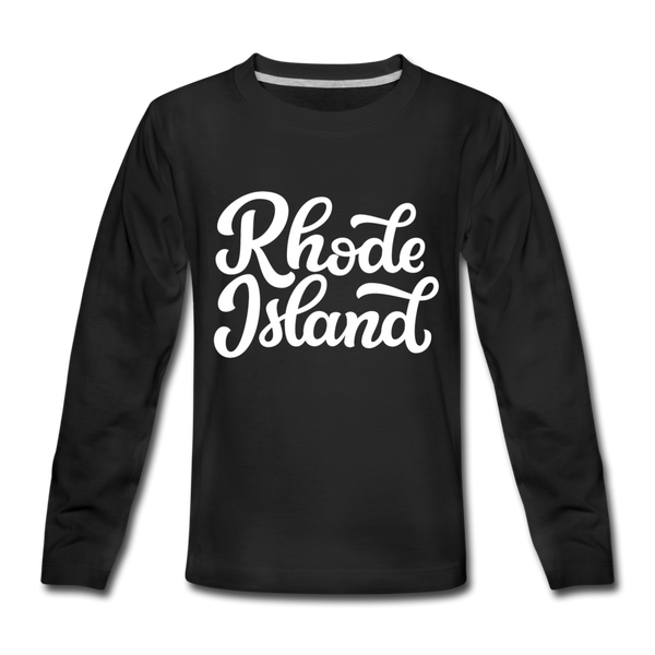 Rhode Island Youth Long Sleeve Shirt - Hand Lettered Youth Long Sleeve Rhode Island Tee - black