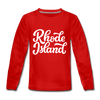 Rhode Island Youth Long Sleeve Shirt - Hand Lettered Youth Long Sleeve Rhode Island Tee - red