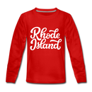 Rhode Island Youth Long Sleeve Shirt - Hand Lettered Youth Long Sleeve Rhode Island Tee - red