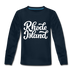 Rhode Island Youth Long Sleeve Shirt - Hand Lettered Youth Long Sleeve Rhode Island Tee - deep navy
