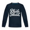 Rhode Island Youth Long Sleeve Shirt - Hand Lettered Youth Long Sleeve Rhode Island Tee - deep navy