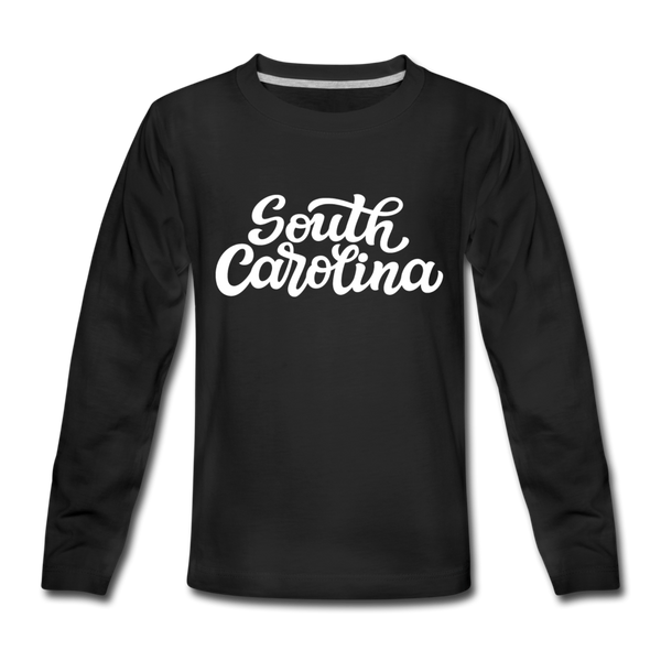 South Carolina Youth Long Sleeve Shirt - Hand Lettered Youth Long Sleeve South Carolina Tee - black