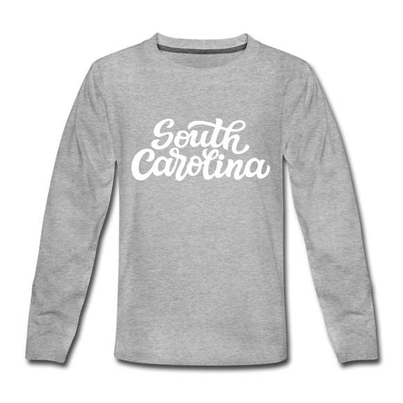 South Carolina Youth Long Sleeve Shirt - Hand Lettered Youth Long Sleeve South Carolina Tee - heather gray