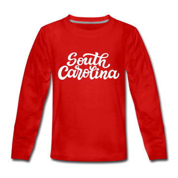 South Carolina Youth Long Sleeve Shirt - Hand Lettered Youth Long Sleeve South Carolina Tee - red