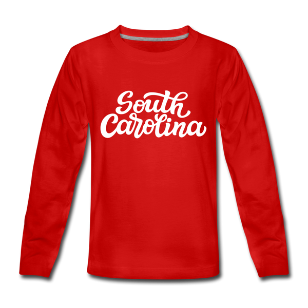 South Carolina Youth Long Sleeve Shirt - Hand Lettered Youth Long Sleeve South Carolina Tee - red
