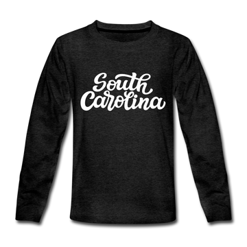 South Carolina Youth Long Sleeve Shirt - Hand Lettered Youth Long Sleeve South Carolina Tee - charcoal gray