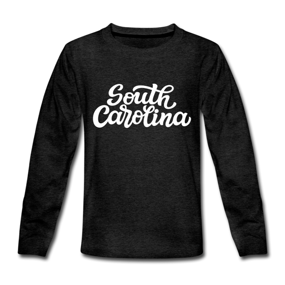 South Carolina Youth Long Sleeve Shirt - Hand Lettered Youth Long Sleeve South Carolina Tee - charcoal gray
