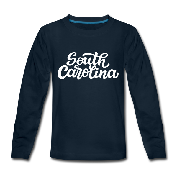 South Carolina Youth Long Sleeve Shirt - Hand Lettered Youth Long Sleeve South Carolina Tee - deep navy
