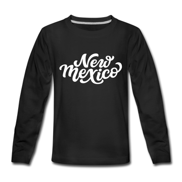 New Mexico Youth Long Sleeve Shirt - Hand Lettered Youth Long Sleeve New Mexico Tee - black